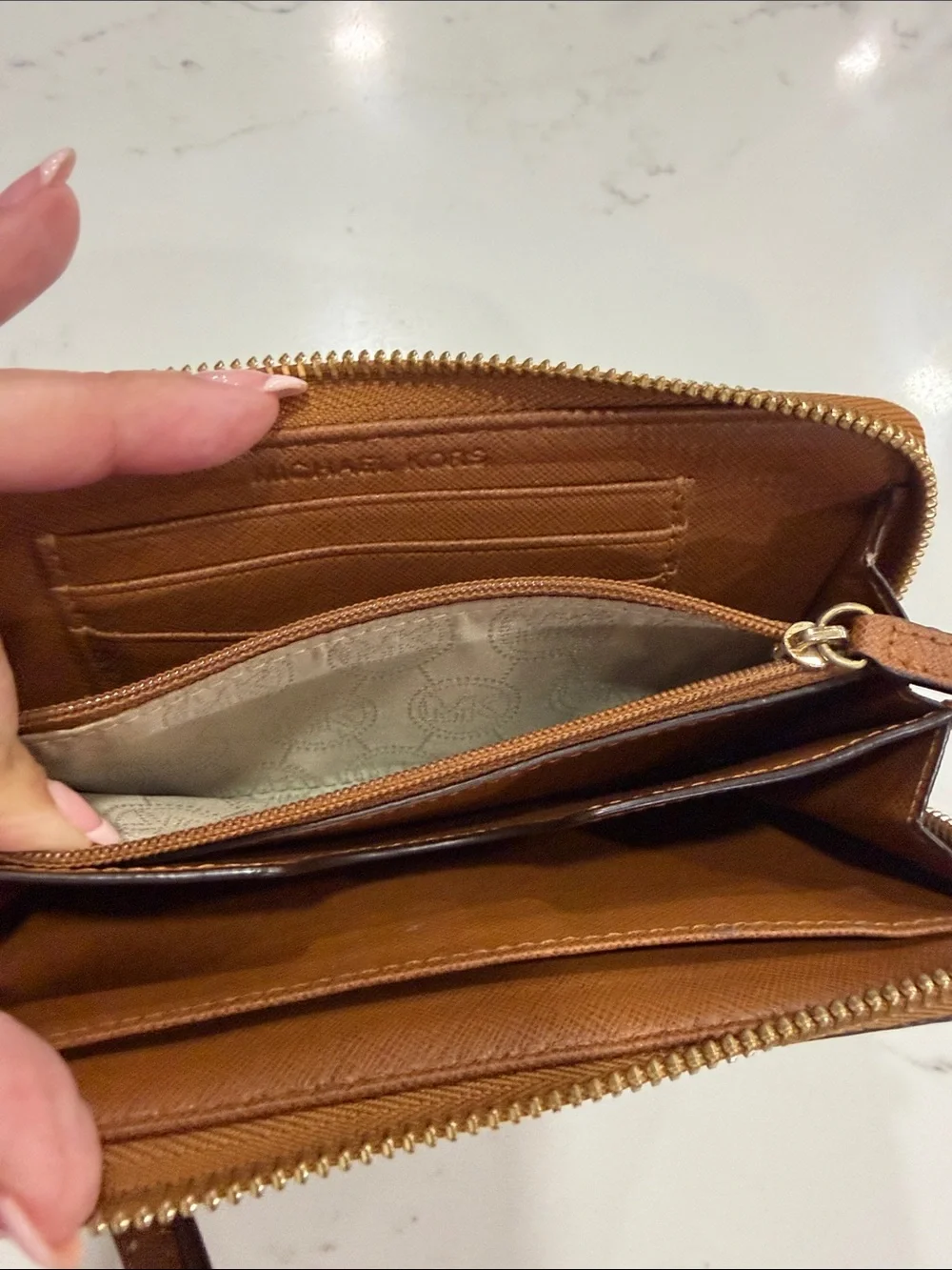 Michael Kors Tan Saffiano Zip Wristlet Card Holder
